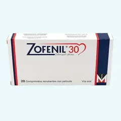 Opakowanie leku Zofenil 30, zawierające 28 tabletek powlekanych, stosowane doustnie.