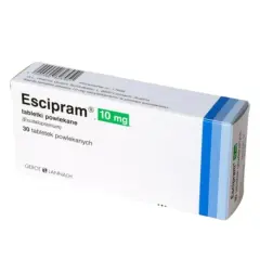 Opakowanie leku Escipram 10 mg, zawierające 30 tabletek powlekanych.