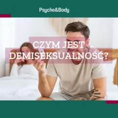 Mężczyzna trzyma w ręku opakowanie leków, zastanawiając się nad swoim **demiseksualizmem**. W tle kobieta w łóżku.