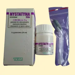 Nystatyna Teva w granulacie do zawiesiny doustnej i do stosowania w jamie ustnej, wraz z aplikatorem.