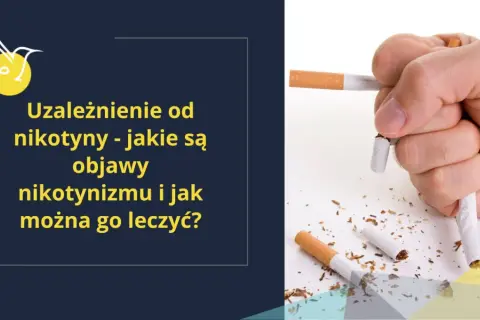 Dłoń miażdży papierosy, symbolizując walkę z uzależnieniem od nikotyny i objawami nikotynizmu.