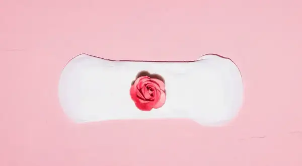 Delikatne plamienie implantacyjne, symbolizujące początek nowego życia, przedstawione na różowym tle z różą.