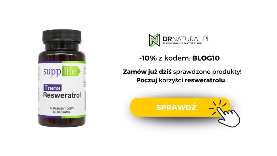 Butelka suplementu "Trans Resweratrol" od Supplife. Odkryj korzyści resweratrolu z kodem rabatowym.