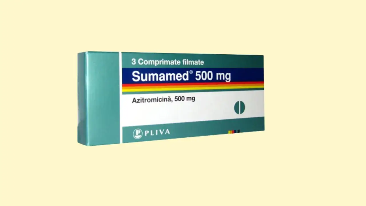 Opakowanie Sumamed 500 mg, zawierające antybiotyk 3 dniowy na receptę.