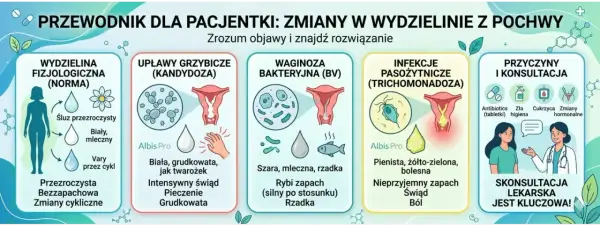 Przewodnik po wydzielinie z pochwy: normy, grzybica, waginoza bakteryjna, infekcje pasożytnicze. Zrozum objawy i znajdź rozwiązanie.